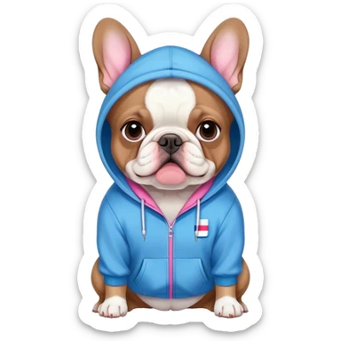 French bull dog wearing blue and pink hoodie sticker