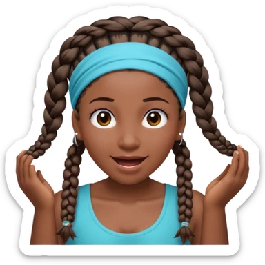 big lose braids starting from the top of the head woman face wiith big visible braids and mono color headband on head excited face and braids as big as headband and lots and lots of piercings sticker