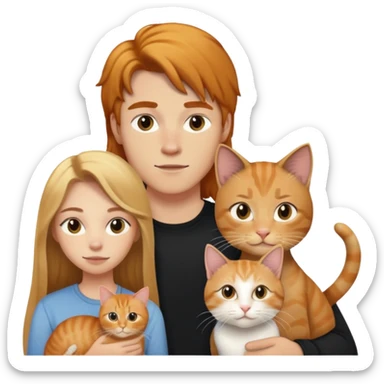 22 year old man with brown long hair, 18 year blond woman and cats 1 year (ginger male and black female) sticker