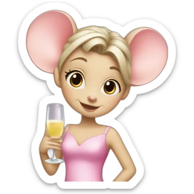 a mouse-girl in a pink dress drinks champagne sticker