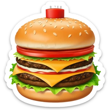 single cheeseburger with ketchup, onion, tomato, lettuce, and mayo sticker