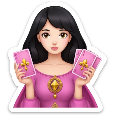 black hair girl with pink pink tarot gold cards sticker