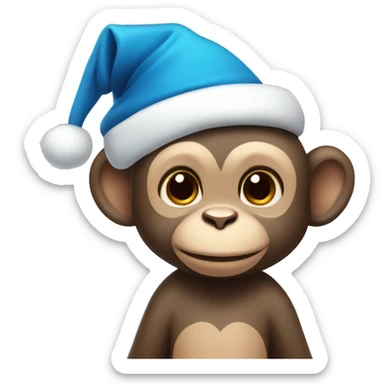cute monkey with blue Christmas hat sticker