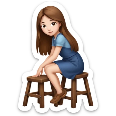 a girl sitting on stool move towards back head turn. sticker