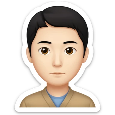 hombre chino color blanco de piel, cabello liso negro ojos negro cara delgada ojos muy rasgados  sticker