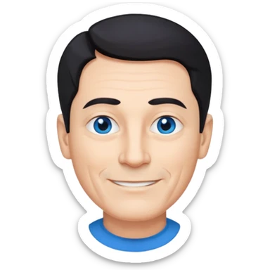 homme 60 ans menton pointu, yeux bleus cheveux noir courts sourir sticker