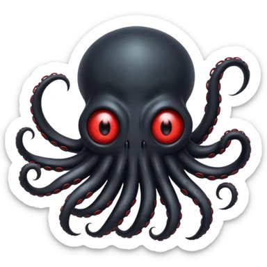 black tentacled creature with a large red eye and clawed tips, viewed from above, emoji style sticker
