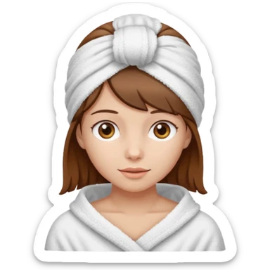 Chica de pelo castaño con una toalla de baño en la cabeza sticker