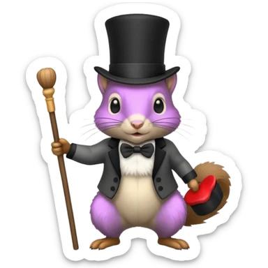 Gray squirrel (all of its fur is gray colored) With a black,completely black tophat sticker