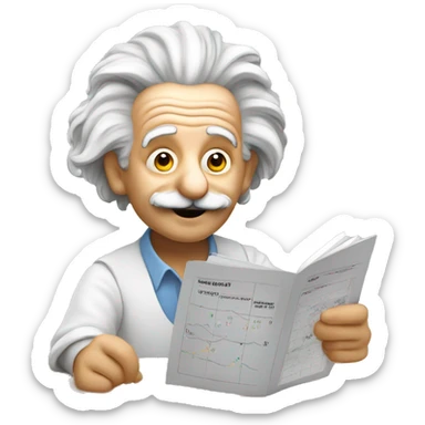 happy albert einstein holds metrics chart page in his hand sticker