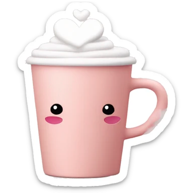 blush pink coffee cup with heart-shaped foam art on top sticker