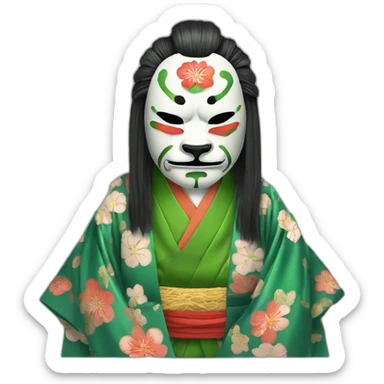 noh-dog-mask-greenlonghair-hotguy-japanese-kimono sticker