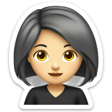 Female asian round face with black untied yellow highlighted long hair in a black shirt sticker
