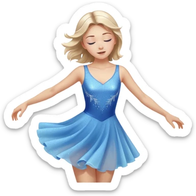 The ice skater girl in the sparkling blue dress spins gently with her eyes closed. sticker