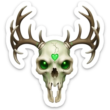 Deer skull with green heart eyes sticker
