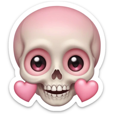 super cute skull with big sparkling eyes, tiny blushing cheeks, small heart on forehead, soft pastel colors, smiling sticker