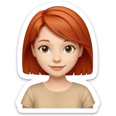 girl-,-short-layer-red-hair wear beige dress sticker