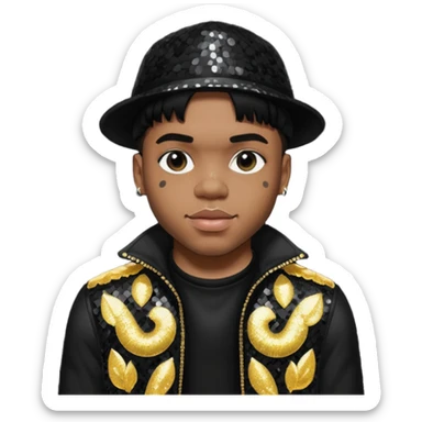 Anderson Paak with black hair, black sequin outfit sticker