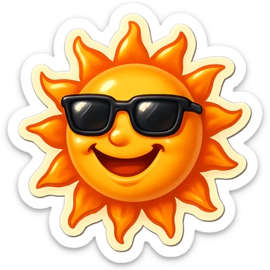 a smiling sun wearing sunglasses, retro sticker style sticker