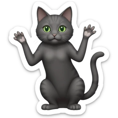 full body gorgeous solid dark grey cat with green eyes, white paws and white whiskers reaching for something sticker