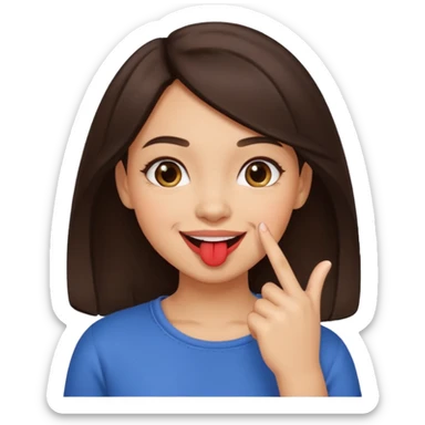 Emoji de una chica con el dedo en la esquina de la boca sonriendo de forma coqueta   sticker