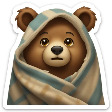 bear cozy in blanket sticker