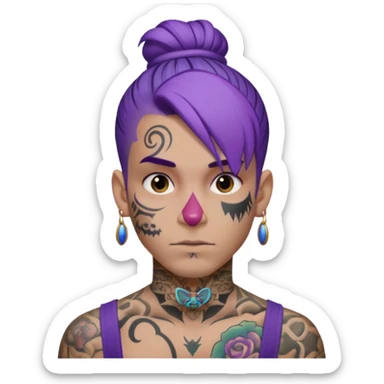 purple hair bun and lots of face tattoo guy sticker