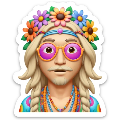 3D, psychedelic colored hippie with flower border sticker