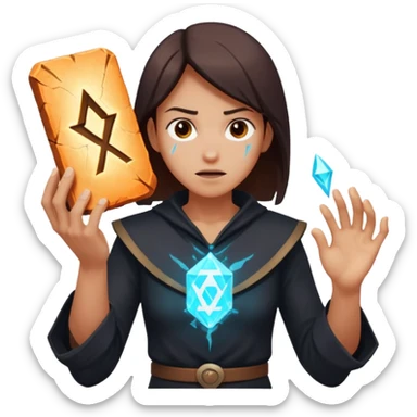 A character slamming a glowing rune tablet, cracks spreading outward mid-impact sticker