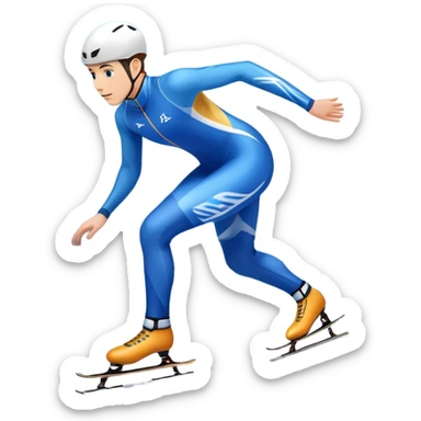 An icon featuring a speed skater gliding effortlessly on a sleek ice track. The background showcases a stunning winter landscape with snow-covered trees, distant mountains, and a clear blue sky. Transparent background highlights the speed, precision, and beauty of speed skating. sticker