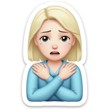 a girl with cross arms on her neck crying  sticker