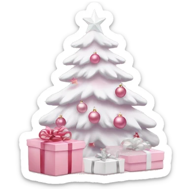 Light pink Christmas gifts under a white Christmas tree  sticker
