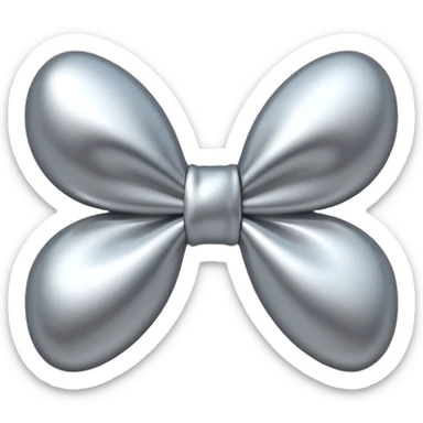 A cute bow emoji made of polished silver chrome, smooth rounded loops, glossy metallic surface, soft mirror reflections, subtle highlights, minimal and adorable proportions, iOS emoji style, centered composition, clean white background, soft studio lighting, no text, no outline, ultra high quality sticker