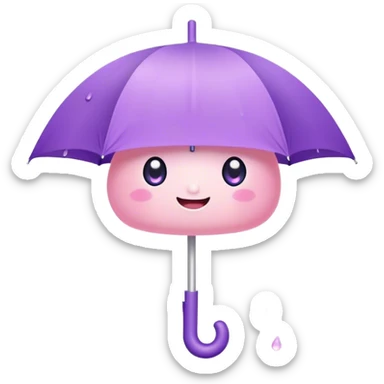 Cute Kawaii Umbrella, small and cute, soft pastel pink and purple, tiny rain droplets smiling down, a chubby round handle, big sparkling eyes full of joy! sticker