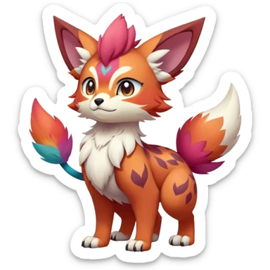 Male bright-colored multi-colored cute cool exotic anime-styled Falvie-Fionbri-fantasy-creature-fursona-Fakémon-Pokémon, full body, with markings sticker