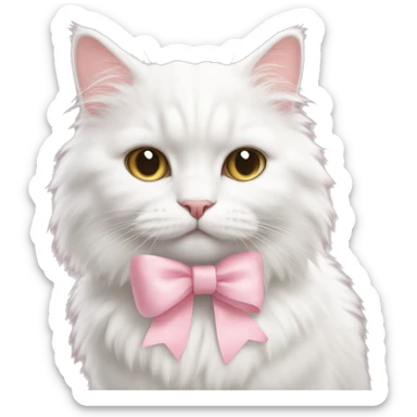 white fluffy cat with a babypink bow sticker