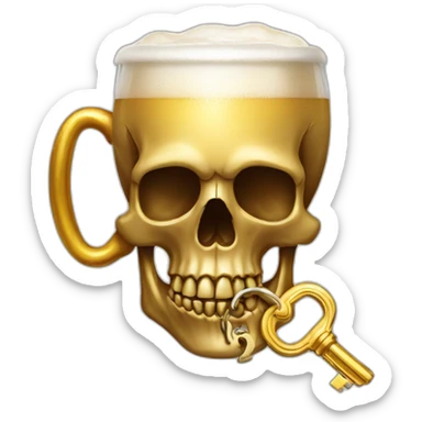skull with a golden key in his mouth hanging a beer sticker