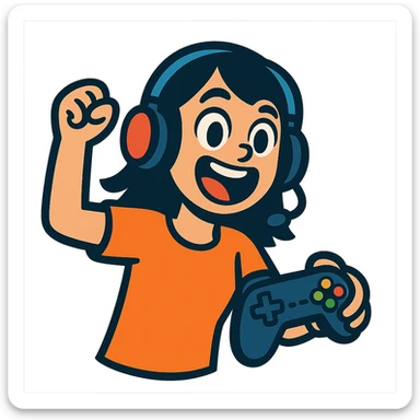 excited gamer girl in headphones sticker