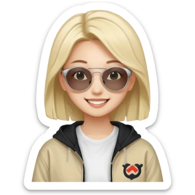 portrait of young woman idol in Kpop style, wearing streetwear outfit, wearing sunglasses sticker