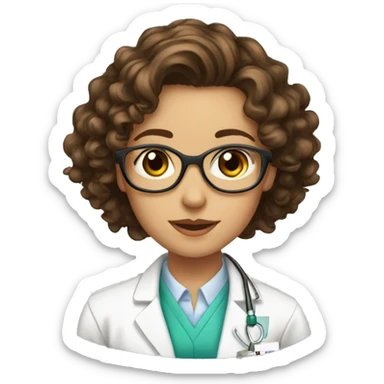 pharmacist brown hair long curly pretty female sticker
