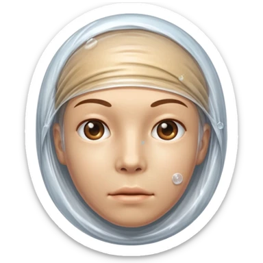 Human head completely wrapped in plastic wrap, air bubbles under surface. sticker