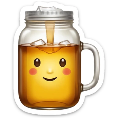 mason jar without any straws, 2d, in google emoji style, no face, simple with little shading, mason jar with ice lemon tea but no lemons and no ice visible.  sticker