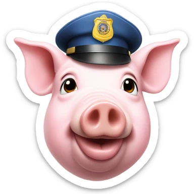 Pig wearing a policeman hat sticker
