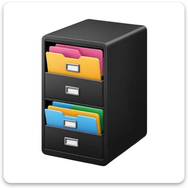 black filing cabinet with colorful folders sticker
