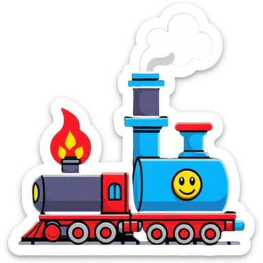 A cartoon toy train with a bright happy face and steam coming from its chimney sticker