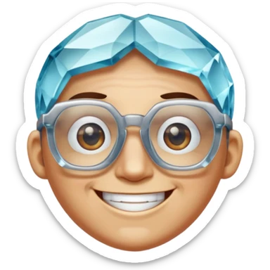 A single crystal gemstone character wearing glasses, chunky and irregular with faceted very sharp sides, smile, , high detail, soft lighting, centered on a plain dark background sticker