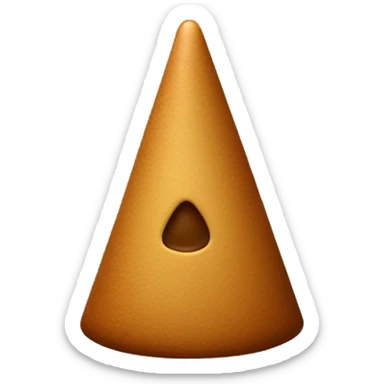 Presenta como un cono pequeño y sólido de color marrón oscuro o caramelo, con una textura ligeramente rugosa. Su forma es cónica o truncada, similar a una pirámide con la punta muy redondeada sticker