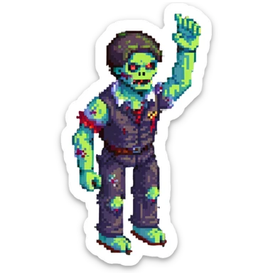 isometric zombie with one arm raised in the air sticker