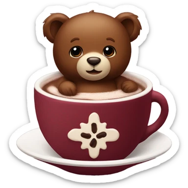 Baby bear inside of a cup of hot cocoa. Burgundy colored cup.  sticker