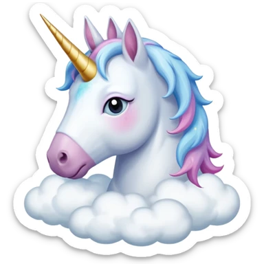 A unicorn flying through clouds, sad, cry tear from eyes, portrait, bust up sticker